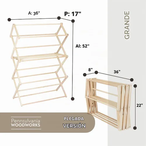 Vista 4 de Tendedero de Secado de Ropa: Tendedero de Lavandería de Madera Dura de Arce Macizo para Suéteres, Blusas, Lencería y Más, Tendedero de Secado