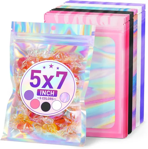 Vista 10 de ANZNKU 50 piezas 7 cm x 23 cm Bolsas holográficas para bolígrafos Bolsas de embalaje para bolígrafos Bolsa resellable a prueba de olores