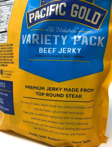 Vista 4 de Pacific Gold Beef Jerky Original & Teriyaki, 12 unidades por bolsa (3 bolsas (36 unidades)