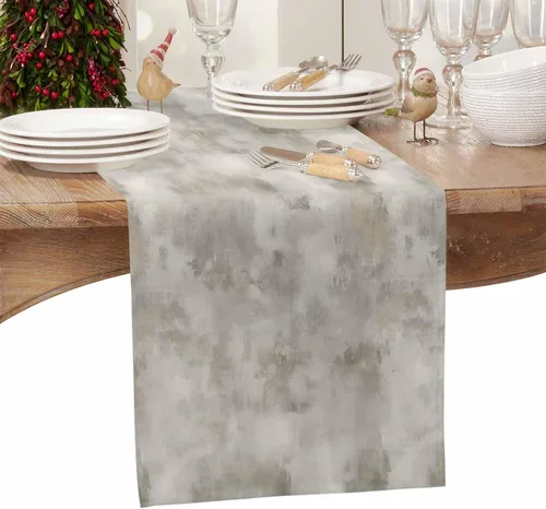 Vista 4 de Brown Gray Table Runner 36 Inches Long for Dining Table Decor,Abstract Modern Street Painting Art Ombre Burlap Linen Farmhouse Table Runner Coffee