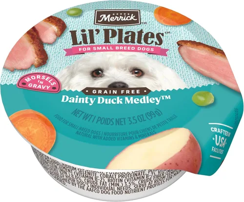 Vista 11 de Merrick Lil' Plates - Alimento húmedo sin cereales para perros pequeños, receta Petite Pot Pie, 12 envases de 3.5 onzas