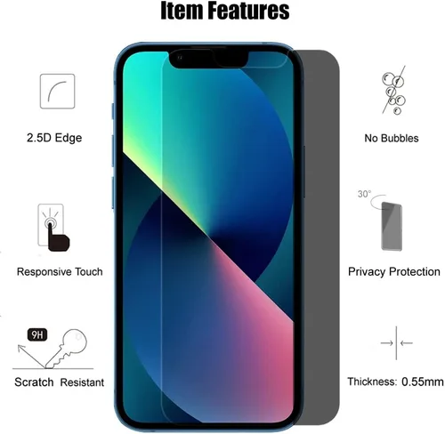 Vista 4 de Paquete de 3 protectores de pantalla de privacidad para iPhone 13 mini (5.4 pulgadas) Tempered Glass with Camera Lens Protector, Anti-Spy, Easy to