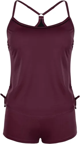Vista 2 de Hilor - Traje de baño de dos piezas estilo tankini para mujer con espalda cruzada
