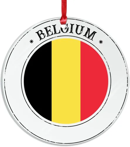 Vista 3 de Bandera de Bélgica, adornos de decoración para árbol de Navidad, bandera nacional, decoración para árbol de Navidad, colgante colgante, adornos