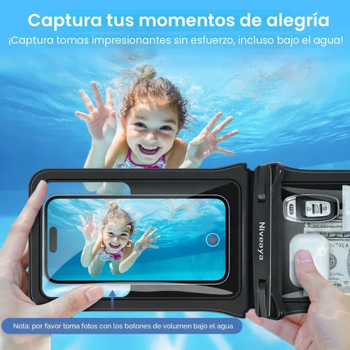 Vista 6 de Niveaya Bolsa impermeable para teléfono con doble espacio - 2 unidades, funda impermeable con cordón para iPhone 16/15/14/13/12 Pro Max hasta 8.3