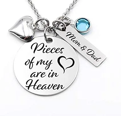 Vista 2 de Joyería conmemorativa, colgante de acero inoxidable, collar, pedazos de mi corazón están en el cielo, pérdida, pérdida de un ser querido
