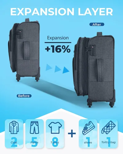 Vista 3 de BAGSMART Juego de equipaje de mano expandible de 2 piezas, Gris, Juegos de equipaje de viaje familiar