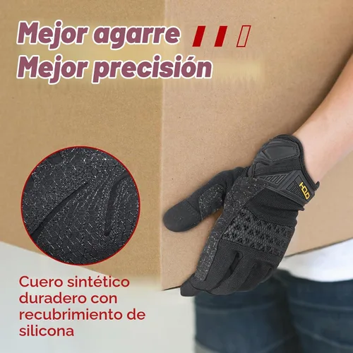 Vista 2 de HANDLANDY Guantes de trabajo para hombre, pantalla táctil, guantes de mecánico, ajuste flexible y transpirable, nudillos y palma acolchados Negro