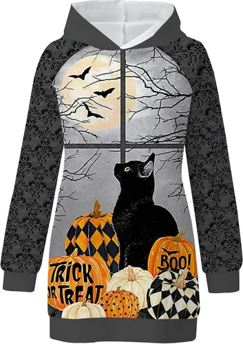 Vista 3 de Vestido de Halloween para mujer 2022 con capucha para otoño e invierno