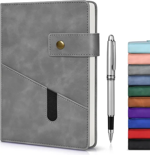 Vista 8 de Cuaderno rayado con bolígrafo, diario personalizado A5 de cuero de tapa dura para hombres y mujeres, 200 páginas de papel grueso de 100 GSM