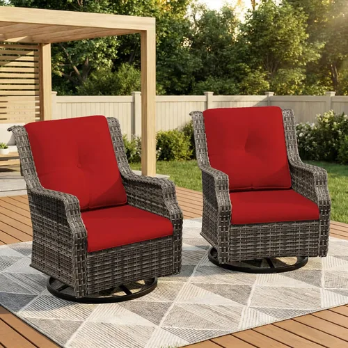Vista 18 de Sofá de mimbre para patio al aire libre, sofá de 3 plazas, sofá de ratán con asiento profundo y cojines de olefina, respaldo alto, todo tipo de Beige