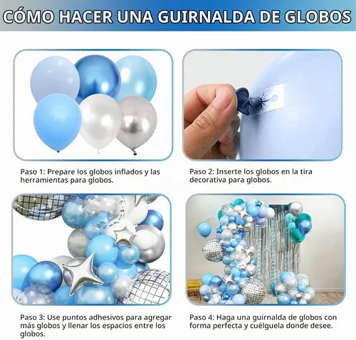 Vista 4 de Kit de arco de globos azules, guirnalda de globos azules y blancos con globos de bola de discoteca de 22 pulgadas, globos metálicos de papel de Azul
