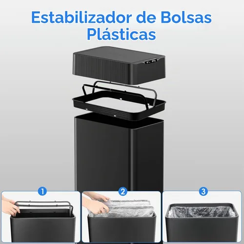 Vista 6 de TLSUNNY Bote de basura automático de 13.2 galones, cubo de basura con Negro