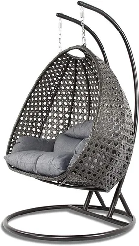 Vista 3 de Silla colgante de mimbre, lujoso confort, para 2 personas, para exteriores, jardín Ratán de carbón/Cuishion de carbón