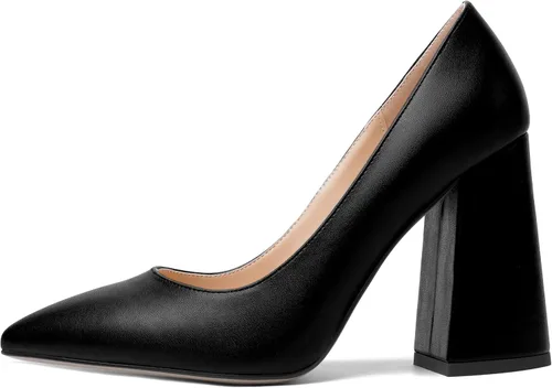 Vista 2 de AMBELIGHT Vestido de noche de ante sin cordones para mujer, puntera puntiaguda, tacón alto grueso, zapatos de 4 pulgadas
