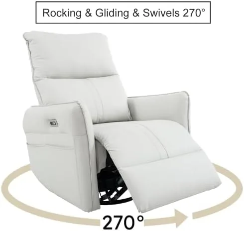 Vista 2 de Silla reclinable giratoria de 270 °, sofá reclinable eléctrico con carga Gris claro