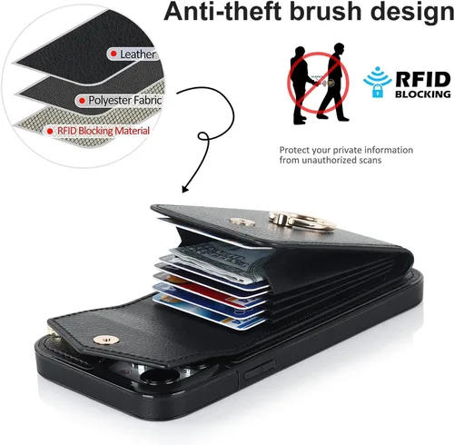 Vista 4 de Asuwish Funda de teléfono para iPhone 11 Pro Max 6.5 con protector de pantalla de vidrio templado y anillo de bloqueo RFID, soporte para tarjetas