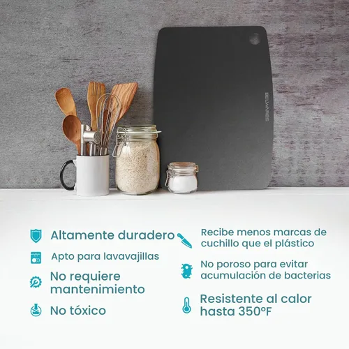 Vista 7 de Tabla de cortar apta para lavavajillas para cocina, tabla de cortar grande de madera compuesta, delgada y ligera, resistente al calor, sin BPA Negro