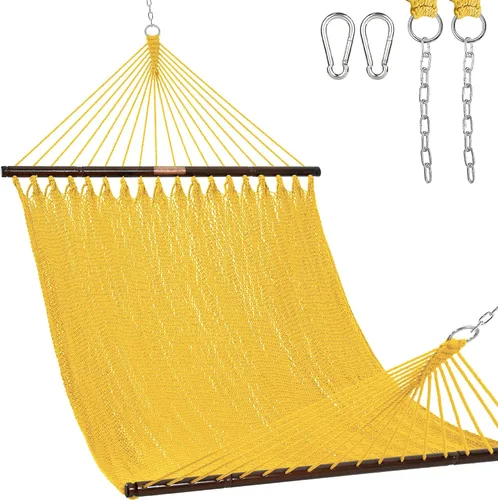 Vista 17 de Lazy Daze Hammocks Hamaca doble de cuerda caribeña de 10.5 pies para 2 personas, hamaca de poliéster tejida a mano con barras separadoras
