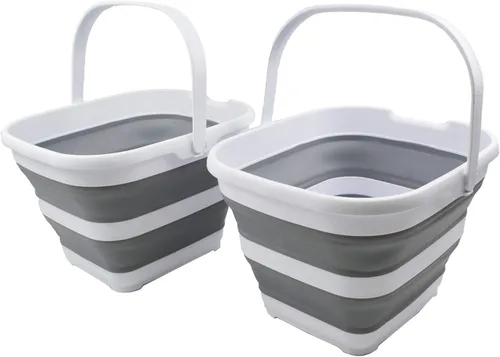 Vista 13 de SAMMART Cesta rectangular plegable de 10 litros (2.6 galones) (gris/negro (juego de 2))