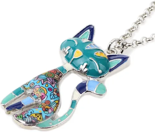 Vista 2 de BONSNY - Collar con dije de gato de aleación esmaltada, diseño original para mujeres y niñas