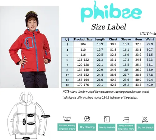 Vista 4 de PHIBEE - Chaqueta de esquí para niño grande, impermeable, transpirable.