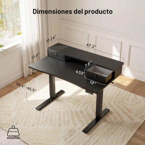 Vista 2 de FEZIBO - Escritorio eléctrico de altura ajustable de 48 x 24 pulgadas con cajón doble, escritorio para computadora, mesa de pie para oficina en casa