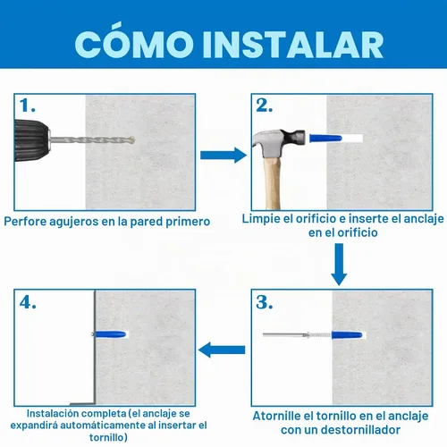 Vista 5 de Kit surtido de anclajes y tornillos de pared de hormigón cónico, 228 anclajes de mampostería con 3 brocas de perforación, 114 anclajes de pared