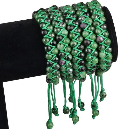 Vista 3 de MASSIVE BEADS Pulsera de macramé con cristales naturales para curación de chakras, cuentas de piedra de doble capa, piedras preciosas