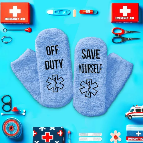 Vista 5 de HAPPYPOP Unisex Fuzzy Socks Doctor EMT Lawyer Cop Hockey Socks, Gifts For Police Medical Attorney Hockey Lovers