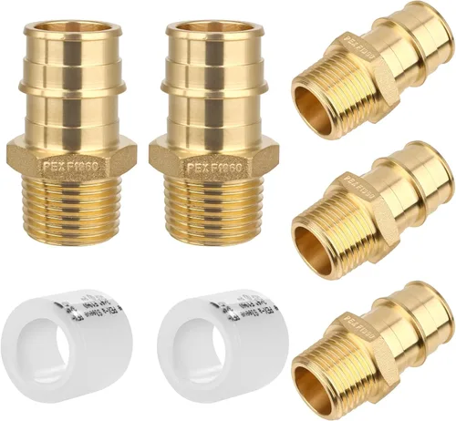 Vista 12 de Paquete de 5 YVSKM) 1/2" PEX-A Expansión × 1/2" Hembra NPT codo NPT, conexión roscada de flujo completo de latón sin plomo, certificado ASTM F1960