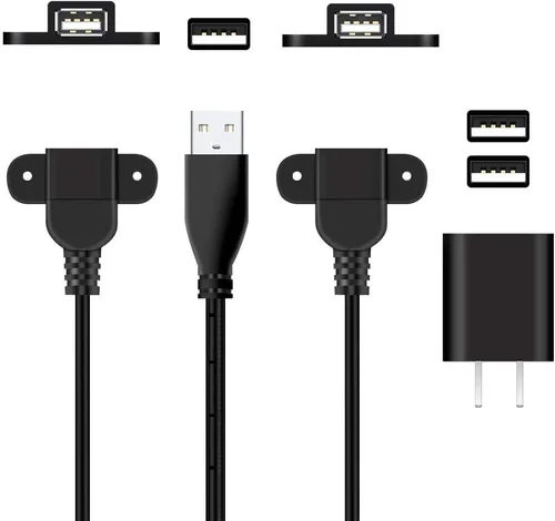 Vista 7 de Cable de extensión de carga USB 2.0 macho a doble hembra, mesita de noche para muebles, sofá, puerto de carga a bordo, cable de montaje en panel