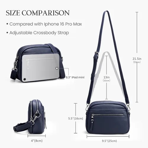 Vista 7 de befen Bolsos cruzados de cuero genuino para mujeres, carteras con billetera RFID incorporada para mujeres, bolso de hombro para cámara, carteras