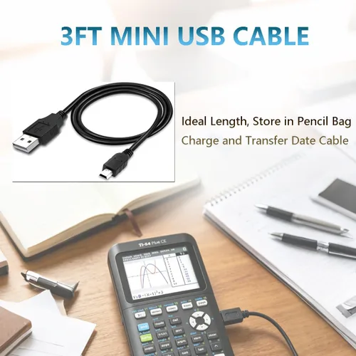 Vista 4 de Cargador de calculadora para calculadora gráfica TI-84 Plus CE/TI 84 Plus CE Color/TI84 Plus C Silver Edition, cable de carga de 3 pies