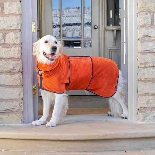 Vista 3 de Lucky Pooch® Bata de baño para perro, lujosa bata de baño para perro, ultra absorbente, ¡seca a tus perros en minutos! Doble capa, toalla súper Ámbar