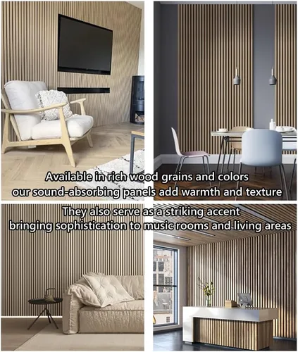 Vista 6 de Paneles acústicos de pared acústicos, paneles grandes insonorizados, panel de absorción de sonido acanalado 3D con acabado de madera, tratamiento
