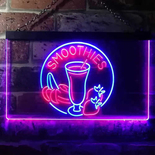 Vista 2 de ADVPRO Smoothies Fruit Drink Shop Señal de neón LED de doble color azul y rojo 24 "x 16" st6s64-i3343-br