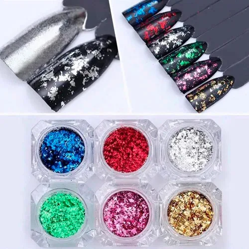 Vista 7 de 12 macetas holográficas para arte de uñas con lentejuelas láser 3D, camaleón grueso, para bricolaje, copos de purpurina brillante para mujeres