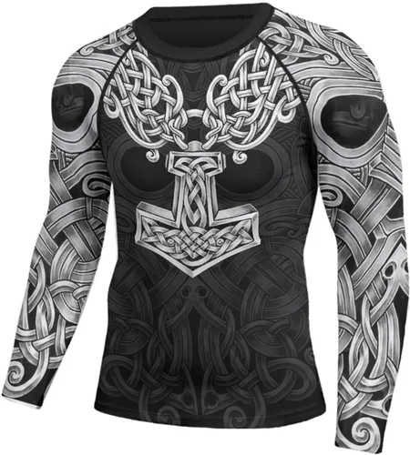 Vista 2 de Camiseta de compresión Viking de manga larga para capa base, ajuste de rendimiento, MMA BJJ, tela elástica
