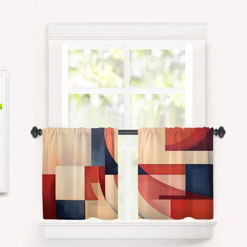Vista 83 de Cortinas opacas de poliéster multicapa para cafetería, con diseño de diamantes, 2 unidades, 26 x 24 pulgadas