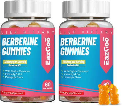 Vista 9 de Gomitas de berberina con canela de Ceilán, suplemento HCI de berberina de 1200 mg para metabolismo y apoyo energético, vegano, sin gelatina, 60