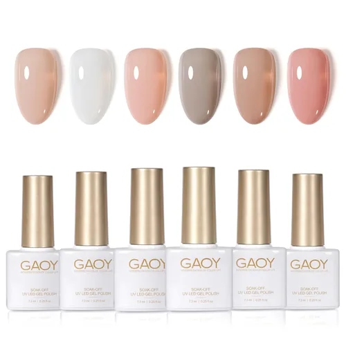 Vista 17 de GAOY - Juego de 6 esmaltes de uñas en gel de color rojo borgoña, incluido el kit de esmaltes en gel de color rojo vino cereza oscuro con luz