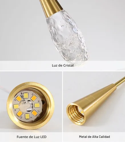 Vista 4 de 3 luces LED colgantes para isla de cocina, lámpara regulable dorada, moderna iluminación colgante de cristal para comedor, dormitorio, sala