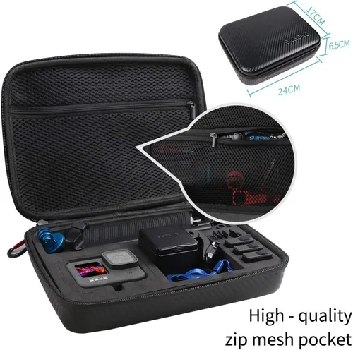 Vista 6 de Funda de transporte impermeable compatible con GoPro Hero 12/11/10/9/8/7/(2018)/6/5 Negro, DJI Osmo Action, AKASO/Campark/YI Action Camera y más