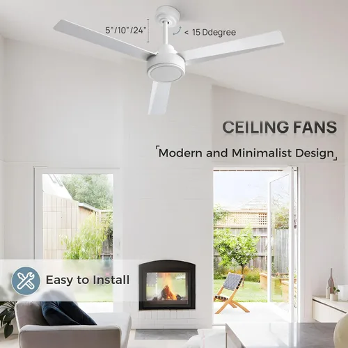 Vista 7 de Sofucor Ventilador de techo blanco de 52 pulgadas sin luz con control remoto, ventilador de techo moderno de 3 aspas ABS, motor CC reversible
