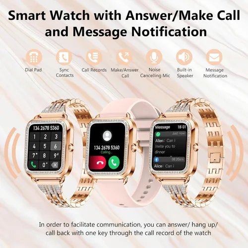 Vista 3 de Efolen Relojes inteligentes para mujeres con diamantes (responder/hacer llamada), reloj inteligente Bluetooth de 1.57" para teléfonos Android iOS