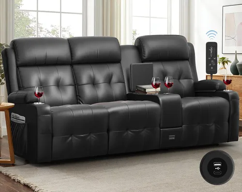 Vista 13 de Sofá reclinable, sofá reclinable con masaje de 3 plazas con gran capacidad de peso, sofá de dos plazas para RV con espacio libre con consola, USB