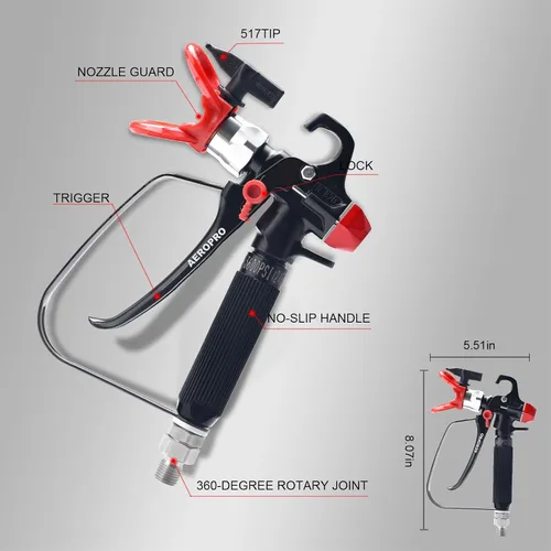 Vista 6 de AEROPRO Tools Pistola pulverizadora de pintura sin aire con 5 puntas de pulverización y 10 filtros, junta giratoria de alta presión de 3600 PSI, kit