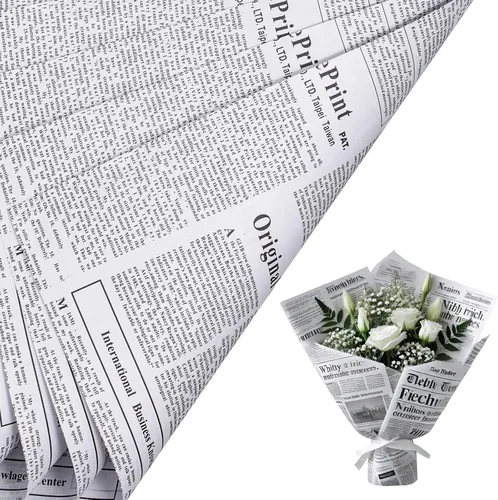 Vista 6 de RUSPEPA 20 hojas de papel de regalo para flores de periódico Kraft, papel reversible para ramos florales, diseño de papel de noticias Kraft