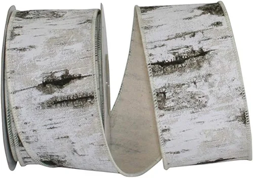 Vista 3 de Reliant Ribbon Birch Tree Bark Forest - Cinta con borde con cable, 1-1/2 pulgadas x 10 yardas, color blanco